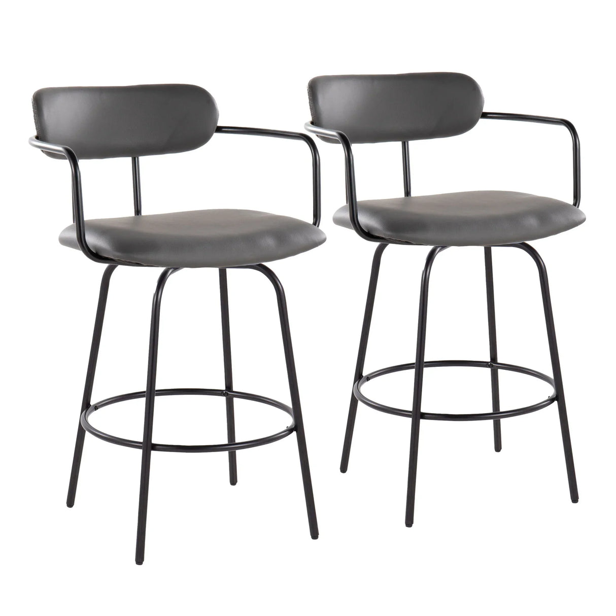 Demi - Contemporary Fixed Height Counter Stool With Swivel With Round Footrest (Set of 2) - Furniture Home Direct
