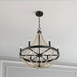 Starry - Chandelier Farmhouse Six Candle Light Wood Beaded Pendant Light For Dining Room - Black / Clear - Furniture Home Direct