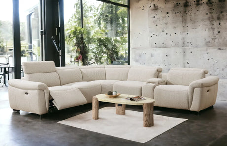 Sectional Sofa Boucle Power Reclining With Cupholder Beige - Furniture Home Direct