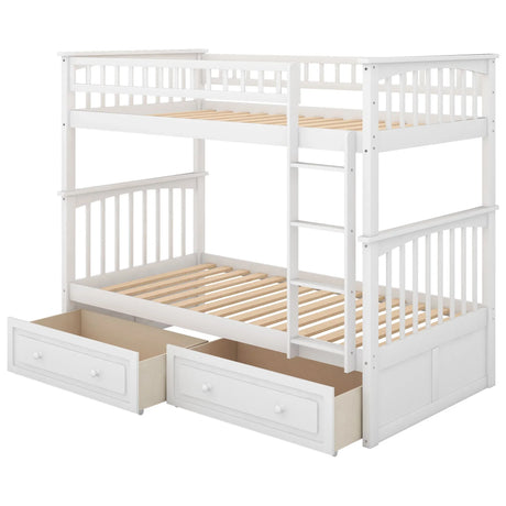 Twin Over Twin Bunk Bed With Drawers, Convertible Beds - Furniture Home Direct