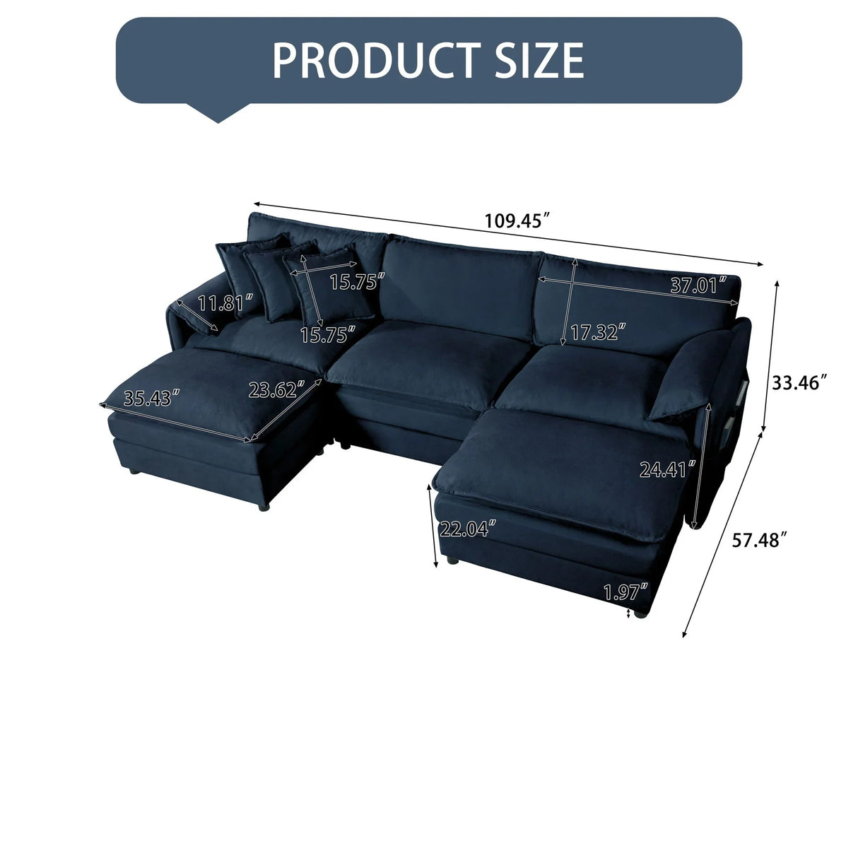 Modern Comfy Deep Seat Modular Sectional Sofa Cloud Couch With Ottoman - Furniture Home Direct