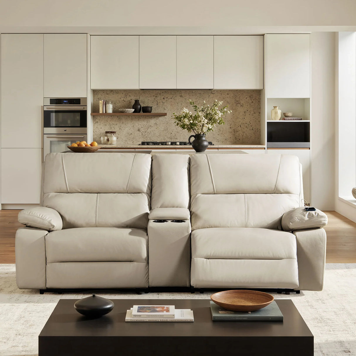 Malibu - Modern Power Motion Reclining Loveseat With Cup Holders - Beige - Furniture Home Direct