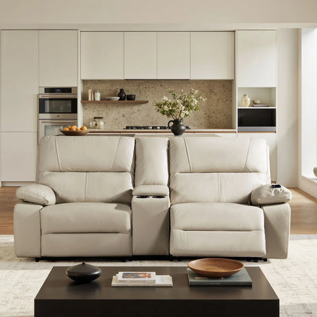 Malibu - Modern Power Motion Reclining Loveseat With Cup Holders - Beige - Furniture Home Direct