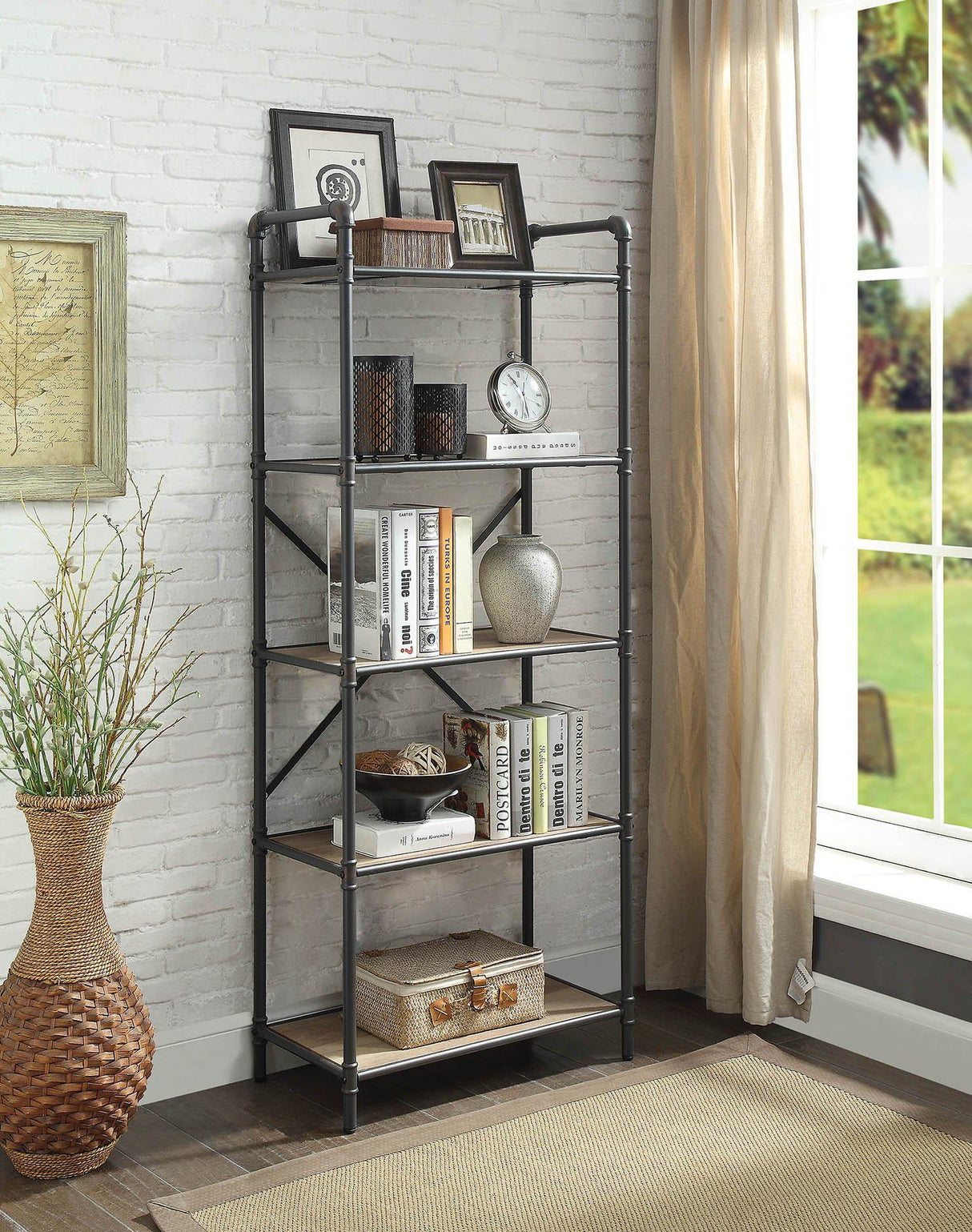 Itzel - Bookshelf - Antique Oak / Sandy Gray - Furniture Home Direct