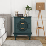 Hollow Carved 3 Drawer Dresser With Metal Handles, Storage Chest For Living Room Or Bedroom - Blackish Green - Furniture Home Direct