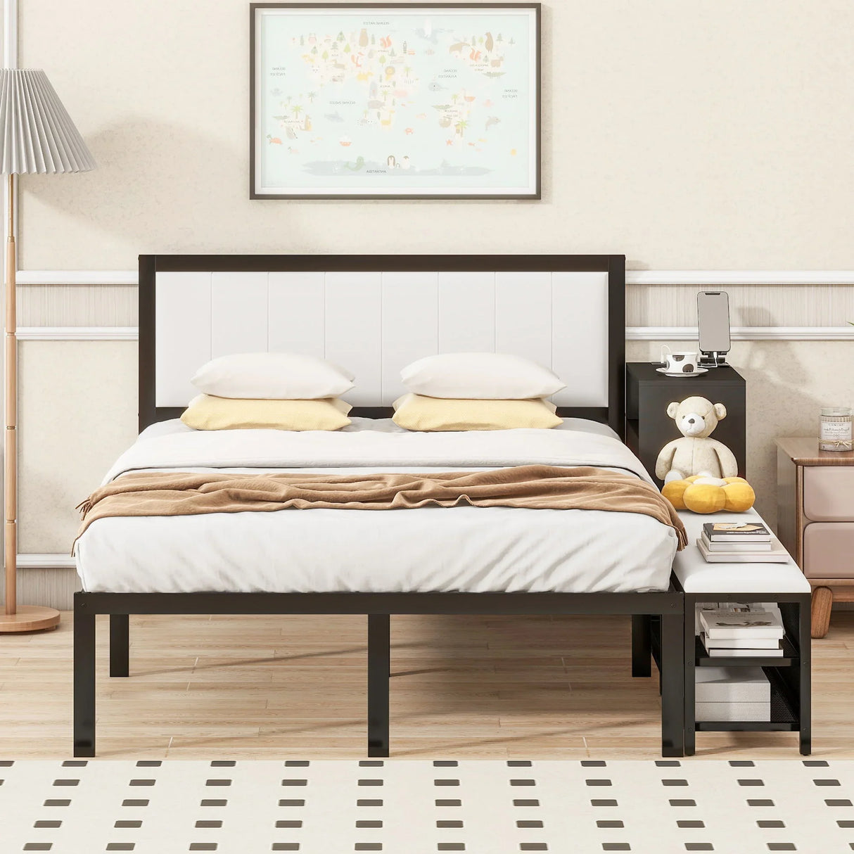 Platform Bed With 2 Tier Storage Shelves, Storage Cabinet - Furniture Home Direct