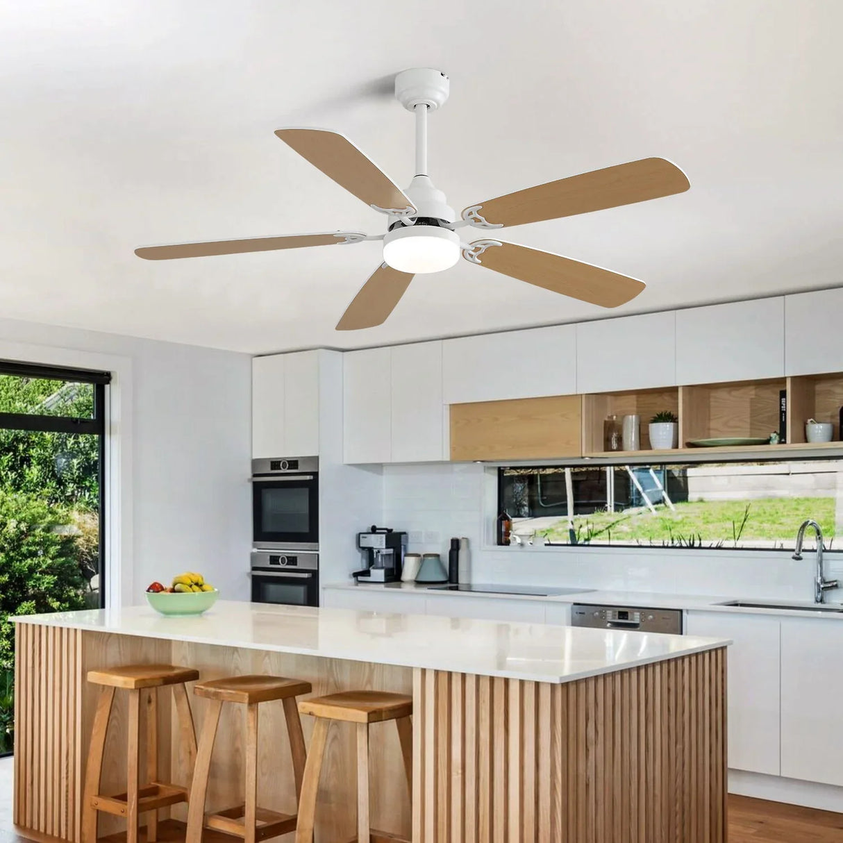 Indoor Modern 52" Ceiling Fan With Dimmable 6 Speed Wind 5 Blades Remote Control Reversible Dc Motor With LED Light - White - Furniture Home Direct