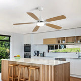 Indoor Modern 52" Ceiling Fan With Dimmable 6 Speed Wind 5 Blades Remote Control Reversible Dc Motor With LED Light - White - Furniture Home Direct