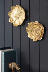 Rose Hanging Resin Wall Accents (Set of 2) - Gold - Furniture Home Direct