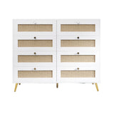8 Drawers Chest Of Drawers With Rattan Drawer Face Golden Legs And Handles - White - Furniture Home Direct