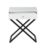 Koda - Wooden End Side Table Nightstand With Glass Top, Drawer And Metal Cross Base - Furniture Home Direct