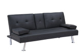 Black Leather Multifunctional Double Folding Sofa Bed for Office with Coffee Table - Furniture Home Direct