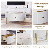 Round Coffee Table with Drawers and Gold Accents White - Furniture Home Direct