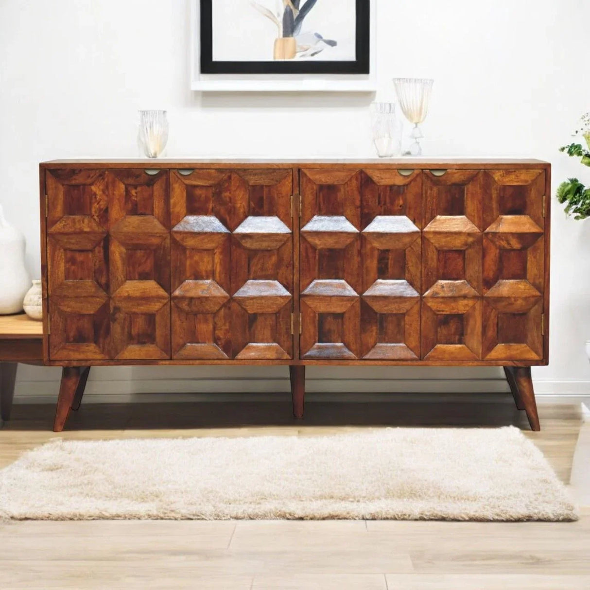 Solis - Carved 4 Door Sideboard - Brown - Furniture Home Direct