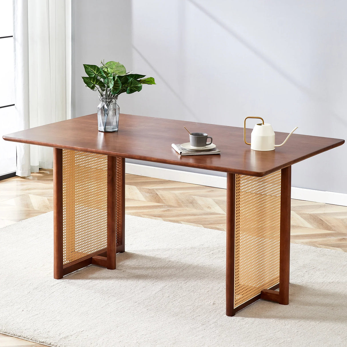 Dining Table Retro Solid Wood Rectangular Classic Walnut - Furniture Home Direct