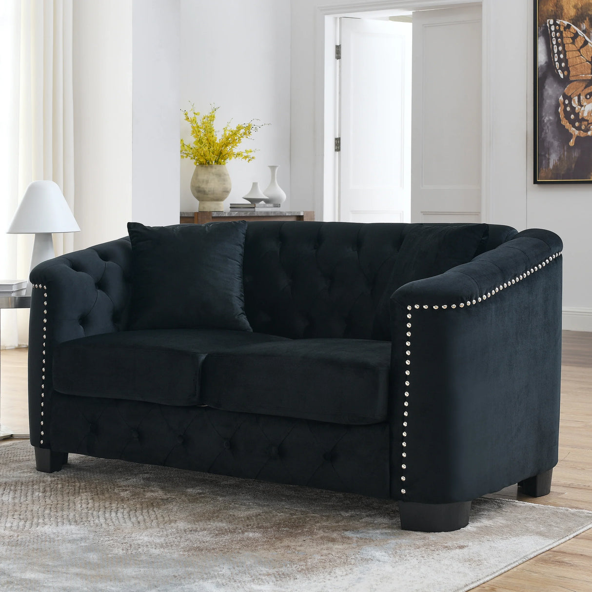 Sofa And Loveseat - Velvet Black - Furniture Home Direct