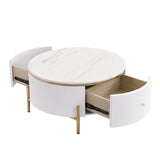 Round Coffee Table with Drawers and Gold Accents White - Furniture Home Direct