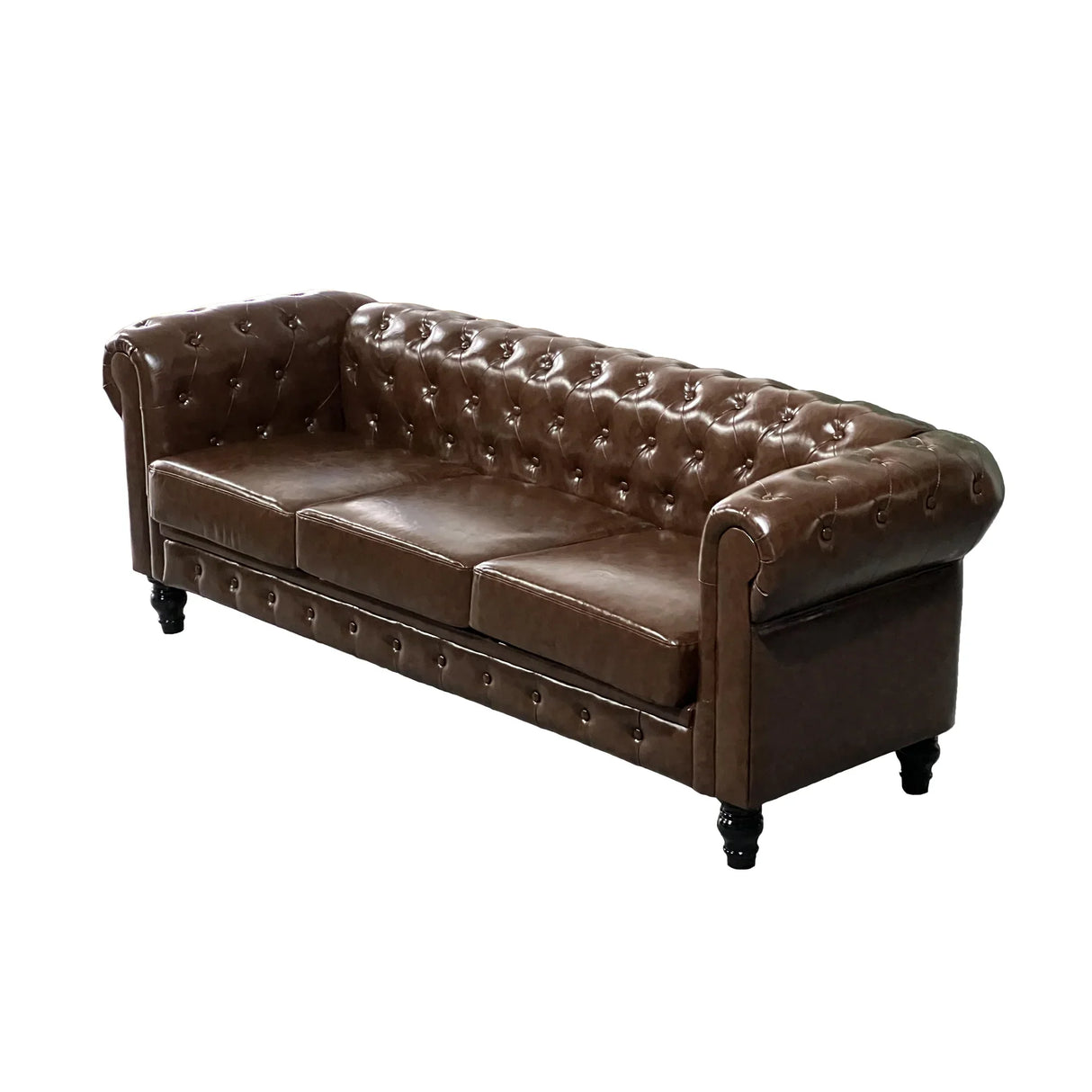 PU Upholstered Tufted Sofa - Brown - Furniture Home Direct