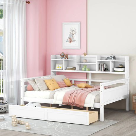 Daybed, Wood Slat Support, With Bedside Shelves And Two Drawers - Furniture Home Direct