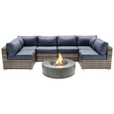 Outdoor 7 Piece Sectional Seating Group With Cushions And Fire Pit - Gray / Navy - Furniture Home Direct