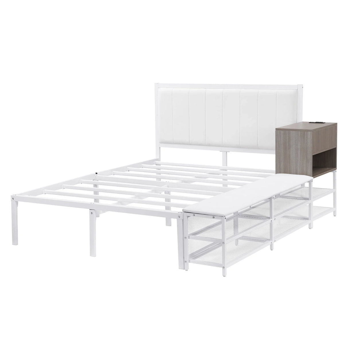Platform Bed With 2 Tier Storage Shelves, Storage Cabinet - Furniture Home Direct
