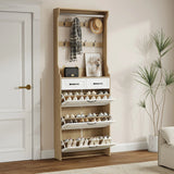 Shoe Cabinet With 3 Doors 2 Drawers With Hanger, Door With Shape, Large Space For Storage - Furniture Home Direct