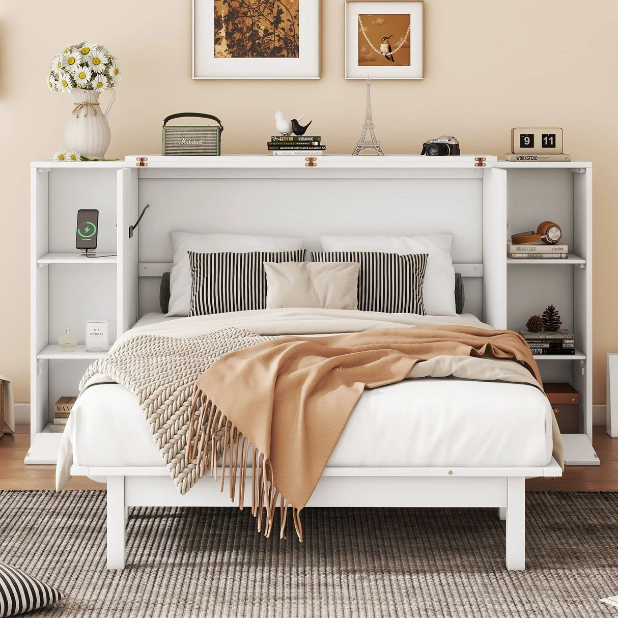 Murphy Bed With Shelves, Drawers And USB Ports - Furniture Home Direct