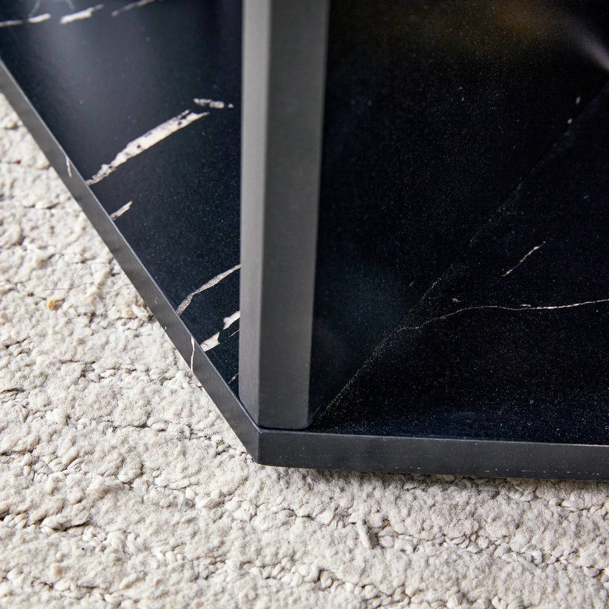 Coffee Table Hexagonal Textured Marble Look Accent Black - Furniture Home Direct
