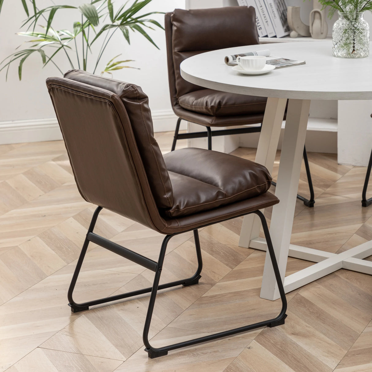 Dining Set Round Table With Chairs Antique Brown And White - Furniture Home Direct