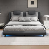 Platform Bed Faux Leather Upholstered LED Lighting Gray - Furniture Home Direct