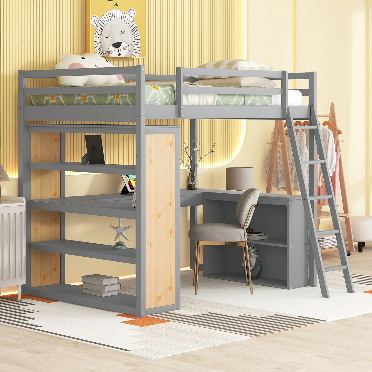 Loft Bed With Ladder, Shelves, And Desk - Furniture Home Direct
