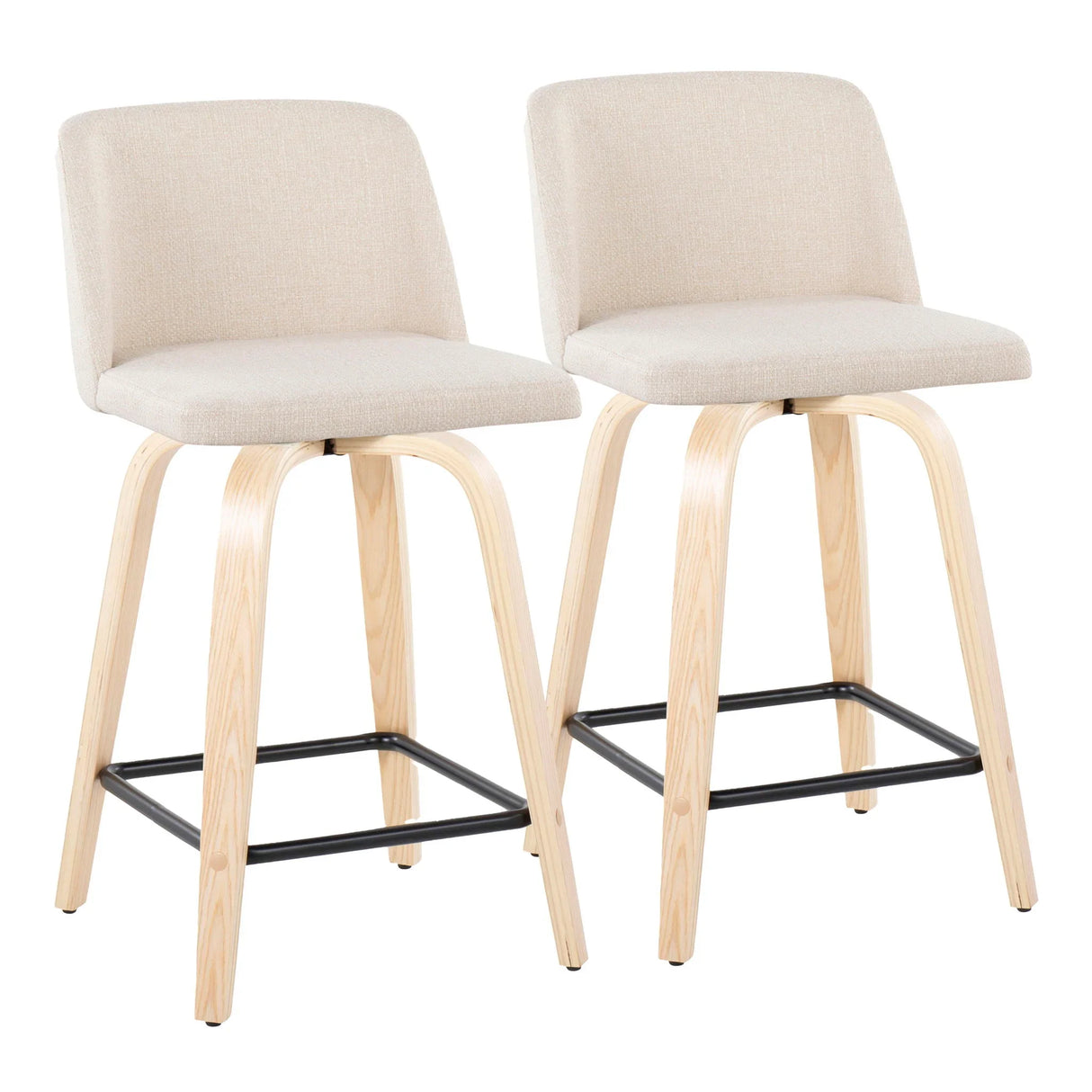 Toriano - Contemporary Modern Design Fixed Height Counter Stool With Swivel With Square Footrest (Set of 2) - Furniture Home Direct