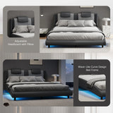 Platform Bed Faux Leather Upholstered LED Lighting Gray - Furniture Home Direct