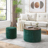Classic 2 Piece Round Storage Ottoman Set With Drum Shaped Stool - Furniture Home Direct