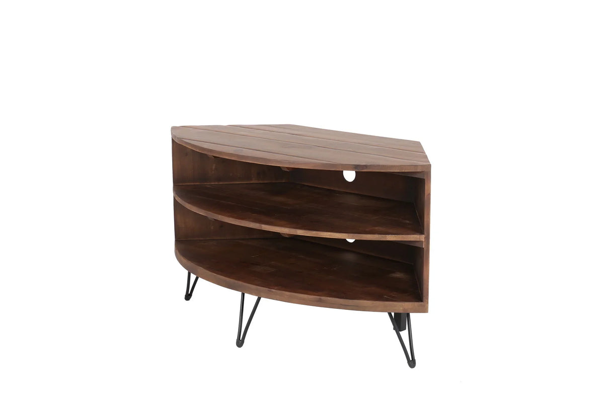 Fan Shape Reclaimed Wood Corner Media Table For Living Room Wise Use Your Space - Natural - Furniture Home Direct