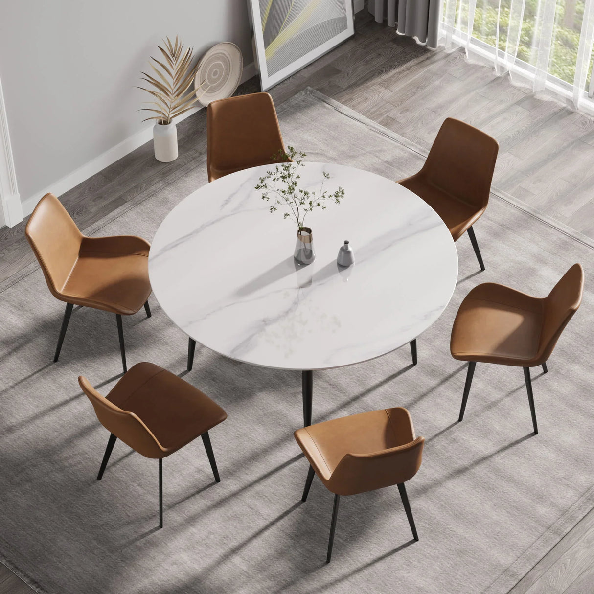 Modern Man-Made Stone Round Metal Dining Table-Position For 6 People - Furniture Home Direct