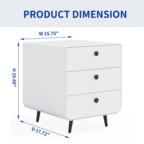 Modern Night Stand Storage Cabinet For Living Room Bedroom, Steel Cabinet With 3 Drawers, Bedside Furniture, Circular Handle - White - Furniture Home Direct