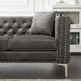 2 Piece Velvet Living Room Set with Sofa and Loveseat and 4 Pillows - Gray - Furniture Home Direct