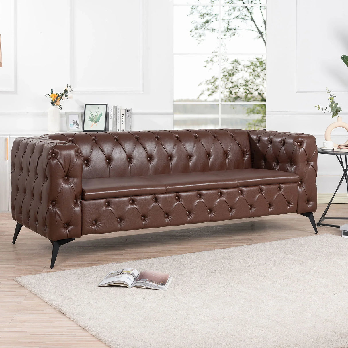 Square Arm Removable Cushion 3 Seater Sofa - Furniture Home Direct