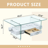 Coffee Table Glass Top Marble Base Modern Style White - Furniture Home Direct