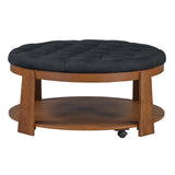 Round Ottoman Coffee Table Oversized Tufted Wood Base Black - Furniture Home Direct