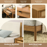 Bedroom Set 5 Piece Corduroy Upholstered Queen Bed Walnut - Furniture Home Direct