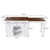 Modern Kitchen Island With Extendable Dining Table & Power Outlet - White - Furniture Home Direct