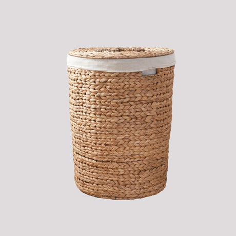 Ludmilla Round Tall Water Hyacinth Woven Wicker Laundry Hamper With Lid - For Clothes, Canvas, Toys And Book Storage With Removable Liner - 18" X 18" X 23" - Natural Brown - Furniture Home Direct