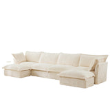 Sectional Sofa Corduroy U Shaped Plush Upholstered Cream - Furniture Home Direct