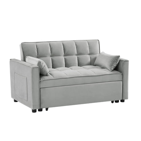 Modern Velvet Convertible Loveseat Futon Sofa With Pullout Bed, Reclining Backrest - Furniture Home Direct