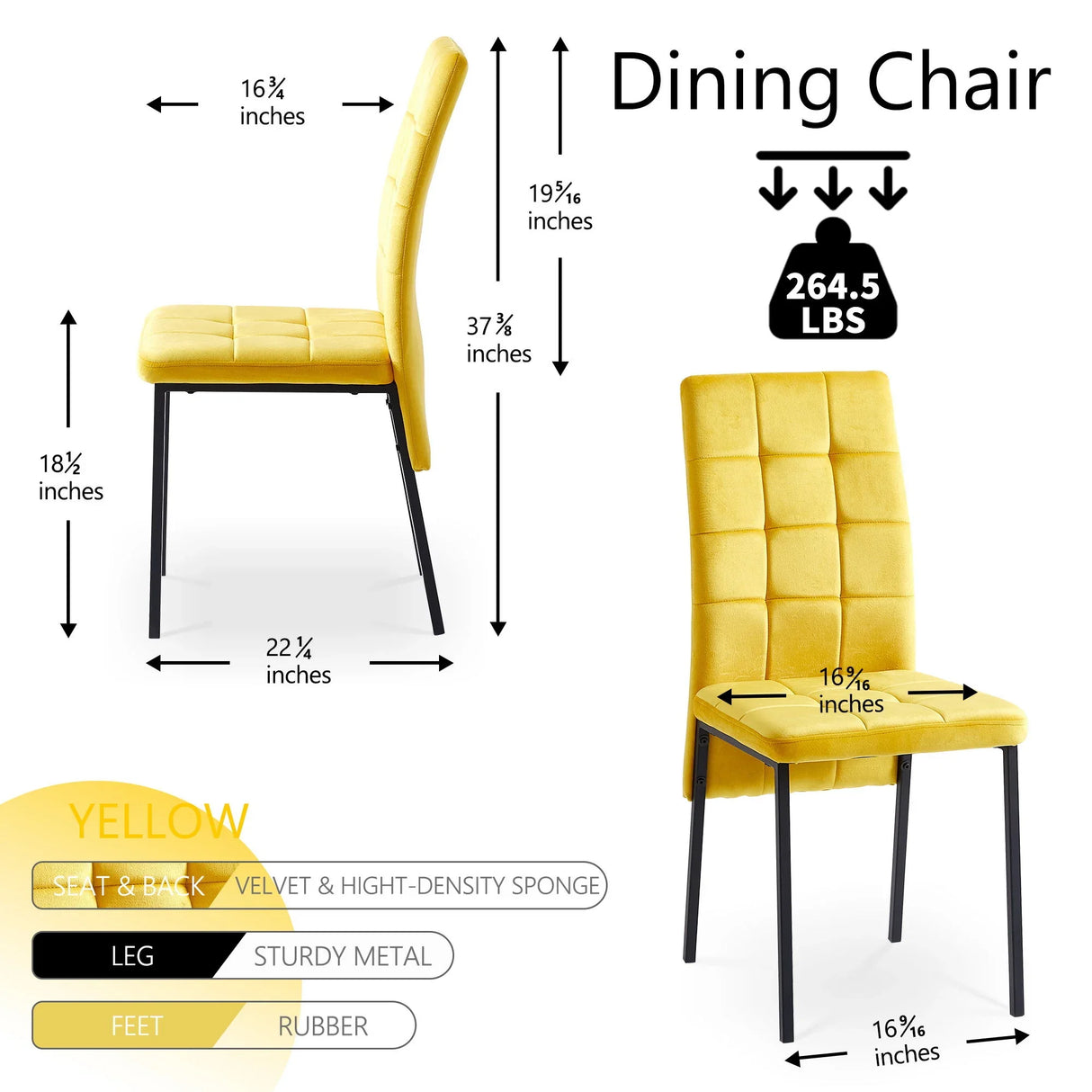 Velvet High Back Nordic Dining Chair Modern Fabric Chair With Black Legs (Set of 2) - Furniture Home Direct
