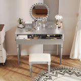 Luxury Vanity Desk With Round Mirror Height Adjustable Dressing Table Set Engineered Wood - Silver - Furniture Home Direct