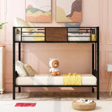 Twin Over Twin Bunk Bunk Bed With Safety Rail, Built In Ladder For Bedroom - Brown - Furniture Home Direct