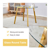 Dining Set Round Glass Table Six Faux Leather Chairs Black - Furniture Home Direct